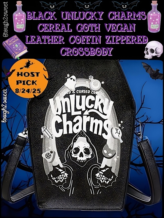 Tough2sweet Handbags - 🆕️BLACK UNLUCKY CHARMS CEREAL GOTH VEGAN LEATHER COFFIN ZIPPERED CROSSBODY
